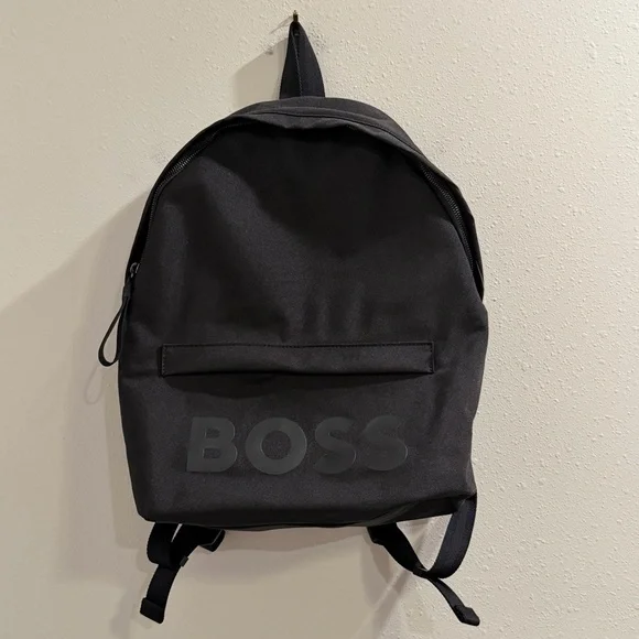 BOSS NWT Unisex Black Pixel Logo Backpack Commuter Travel Laptop Work Bag Office - Picture 2 of 6